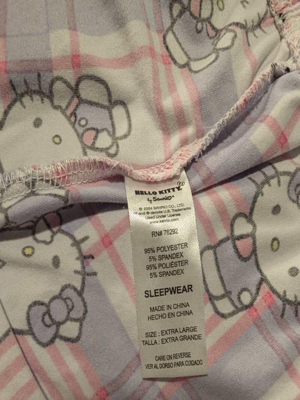 Hello Kitty Plaid Pajama Pants Wide Leg Lounge Pants Pink Purple XL - Picture 3 of 5